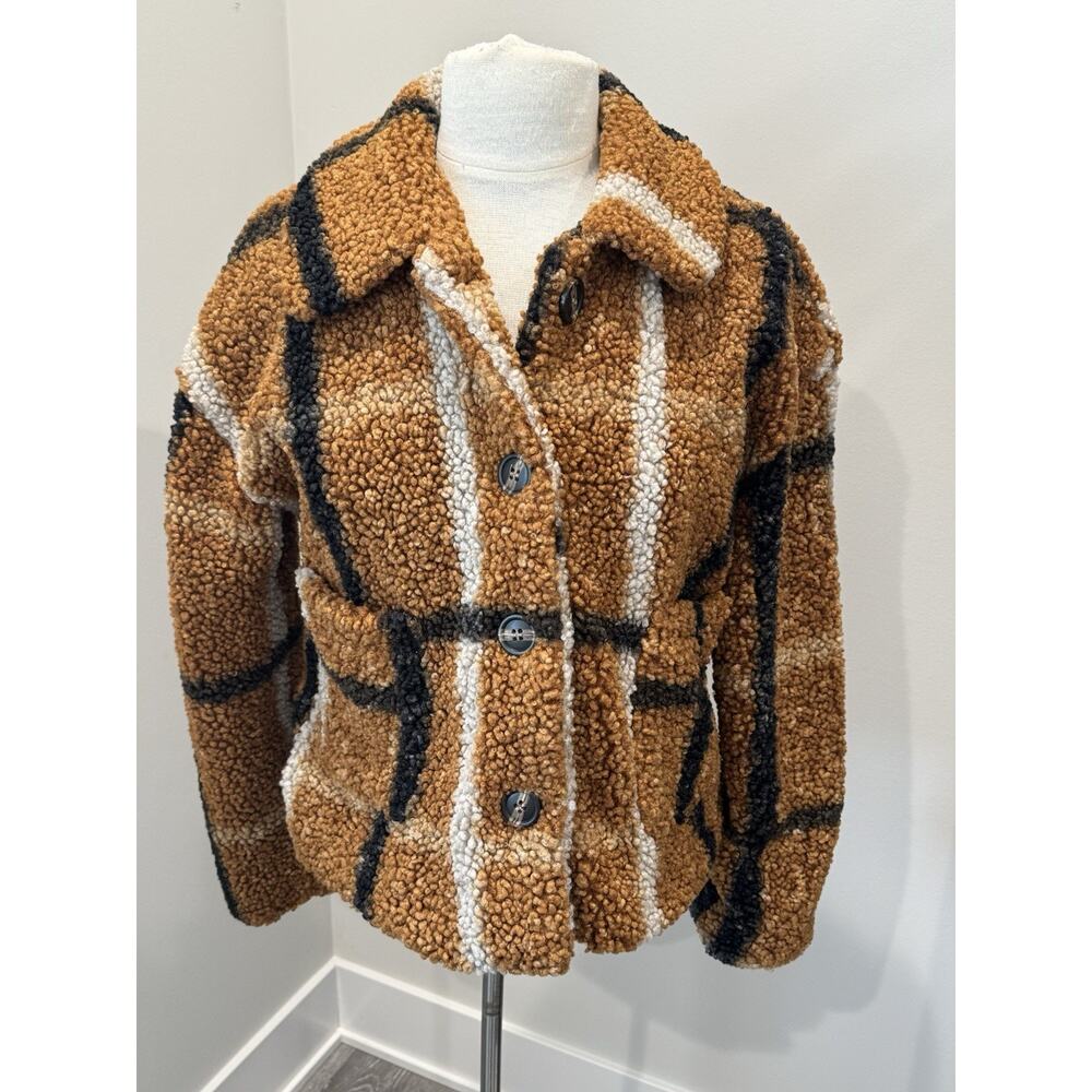 Stoosh Women's Small Brown Plaid Cozy Teddy Jacket